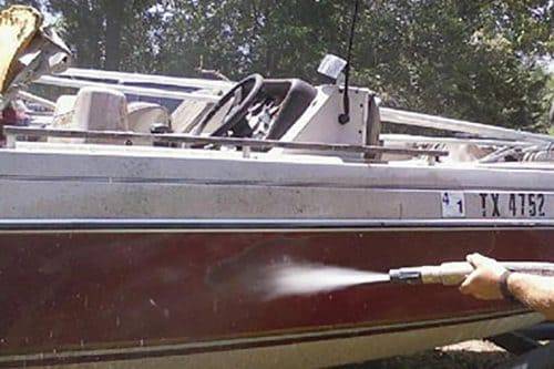 After, prepared surface Boat hull cleaned back to a keyed surface ready for a new coating system