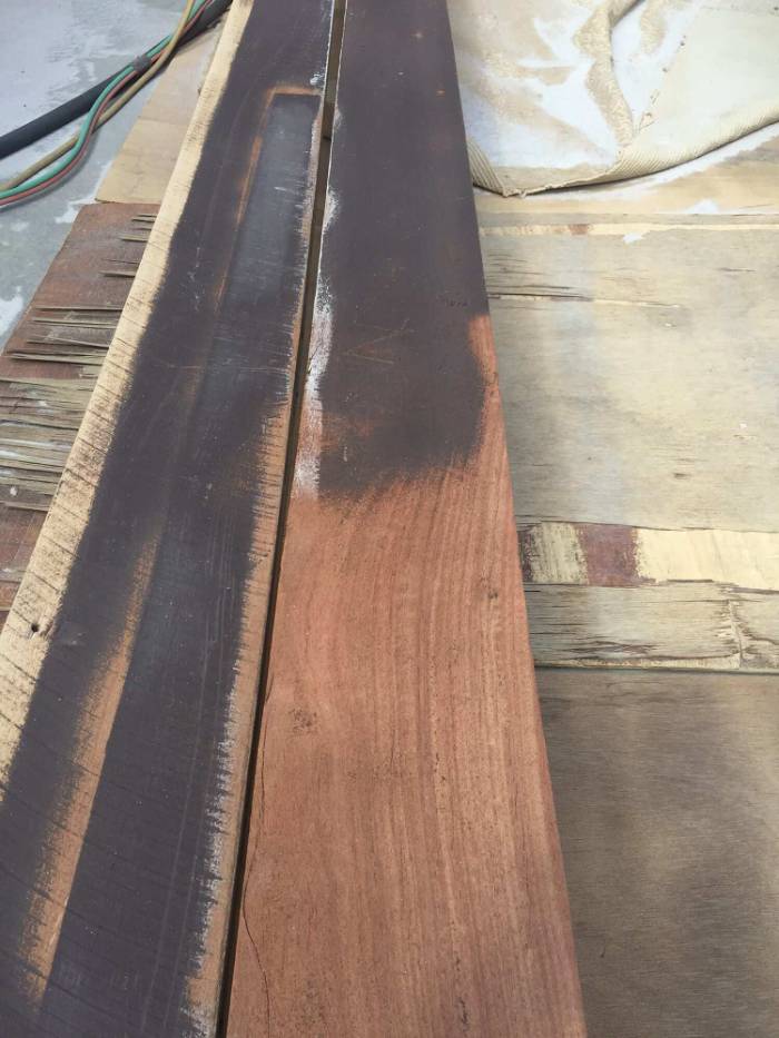 Reclaimed timber boards restored with low pressure wet blasting