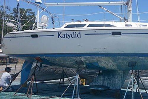 Yacht hull anti-foul removed and the waterline cut back in WA